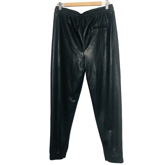 AVEC LES FILLES Faux Leather Drawstring Jogger Pants In Black Size Medium - Picture 7 of 9